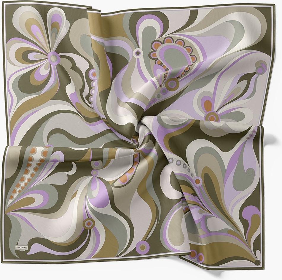 Silk Home Twill Ipek Eşarp Retro Paisley Koyu Yeşil görsel 6
