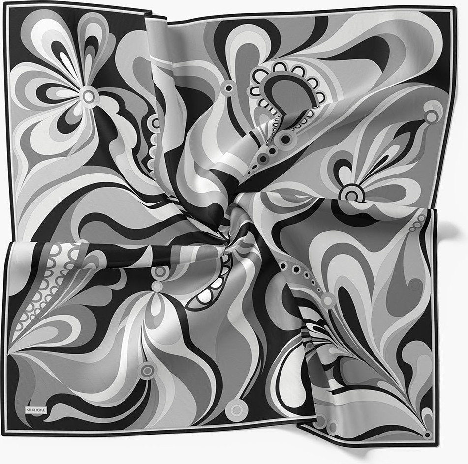 Silk Home Twill Ipek Eşarp Retro Paisley Siyah görsel 6