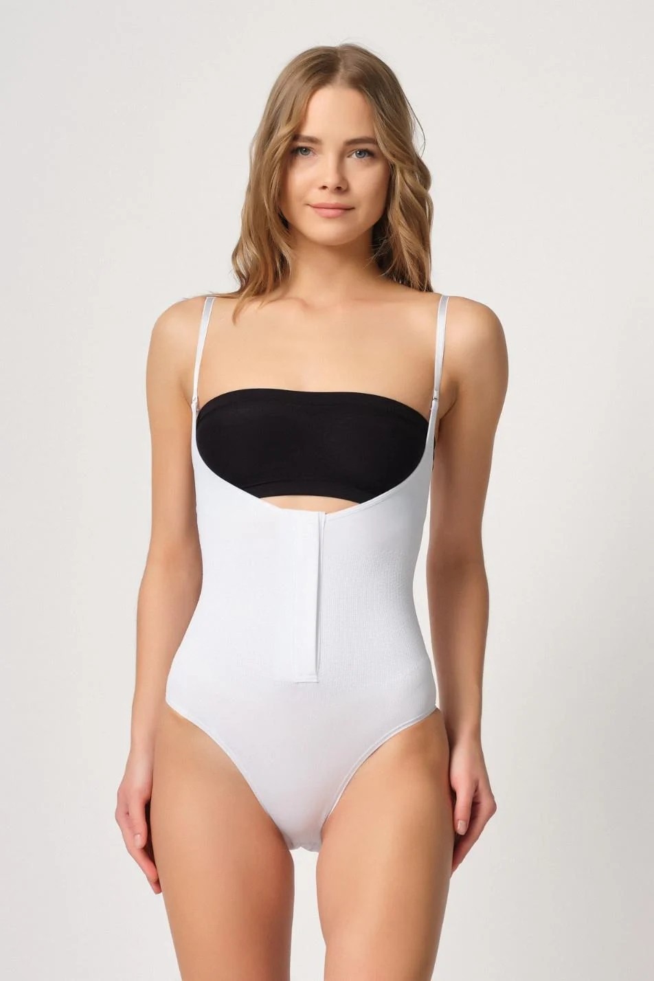 Marsilyan Beyaz Göğsü Açık Agraflı Body Korse