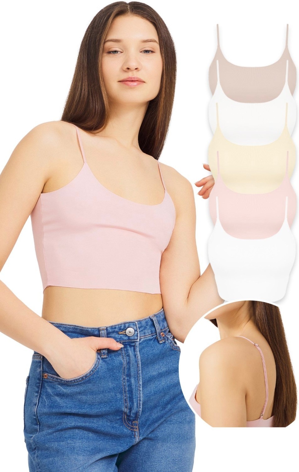 Cottonhill Ayarlanabilir Ince Askılı Lazer Kesim Crop Büstiyer 3'lü Paket-7