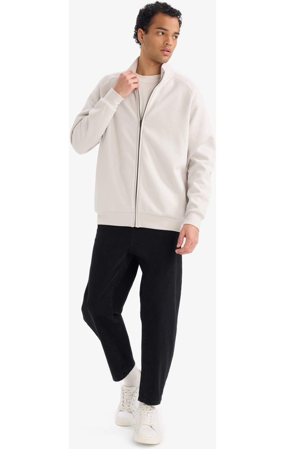 DeFacto Boxy Fit Dik Yaka Baskılı İçi Yumuşak Tüylü Cepli Fermuarlı Sweatshirt E1367AX26SP görsel 7