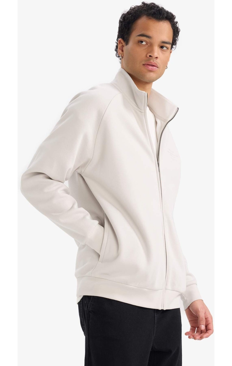 DeFacto Boxy Fit Dik Yaka Baskılı İçi Yumuşak Tüylü Cepli Fermuarlı Sweatshirt E1367AX26SP görsel 8