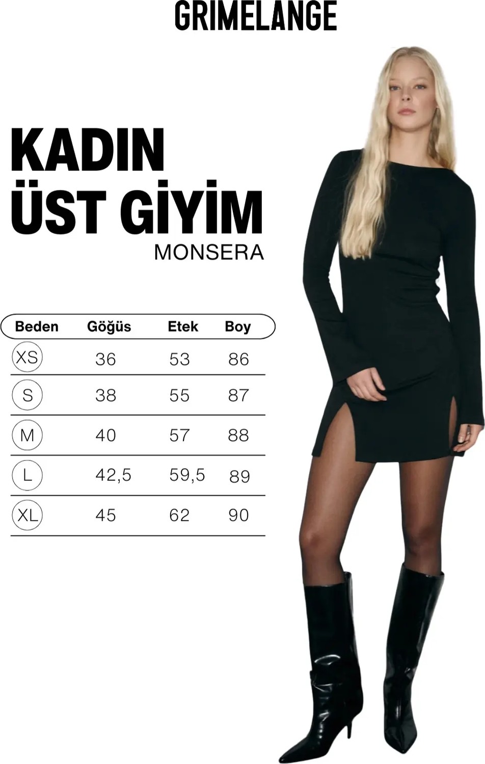 Grimelange MONSERA Kadın Yumuşak Ve Esnek Kumaşlı Bele Oturan Yırtmaçlı Mini Siyah Elbise görsel 7