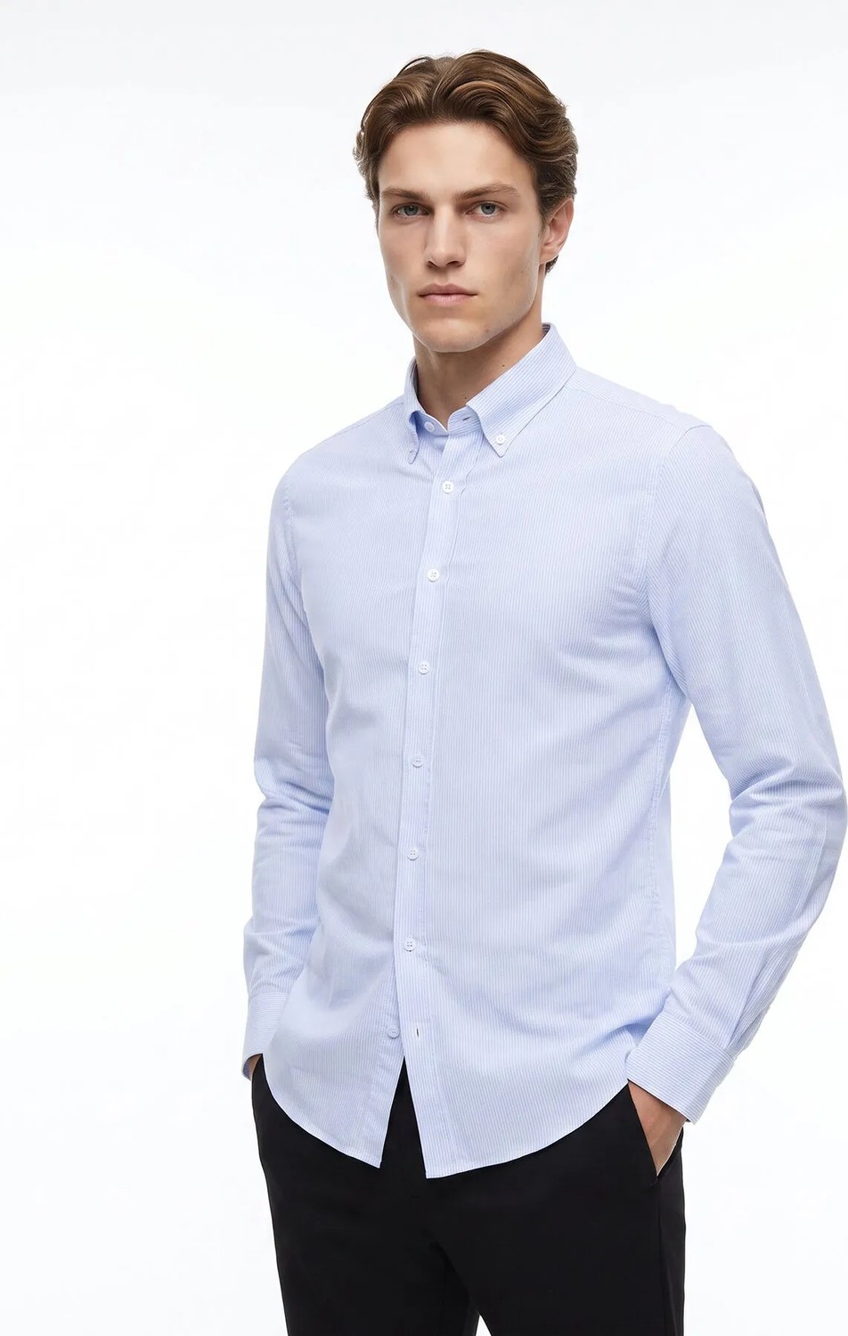Altınyıldız Classics Mavi Erkek Düğmeli Tailored Fit Çizgili Gömlek ACE201262278