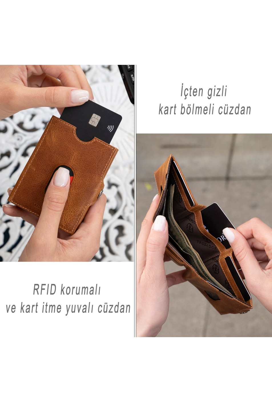 Trusador Valencia Yeşil Kartlık Hakiki Deri Cüzdan Unisex Kadın Erkek Rfid Korumalı görsel 8