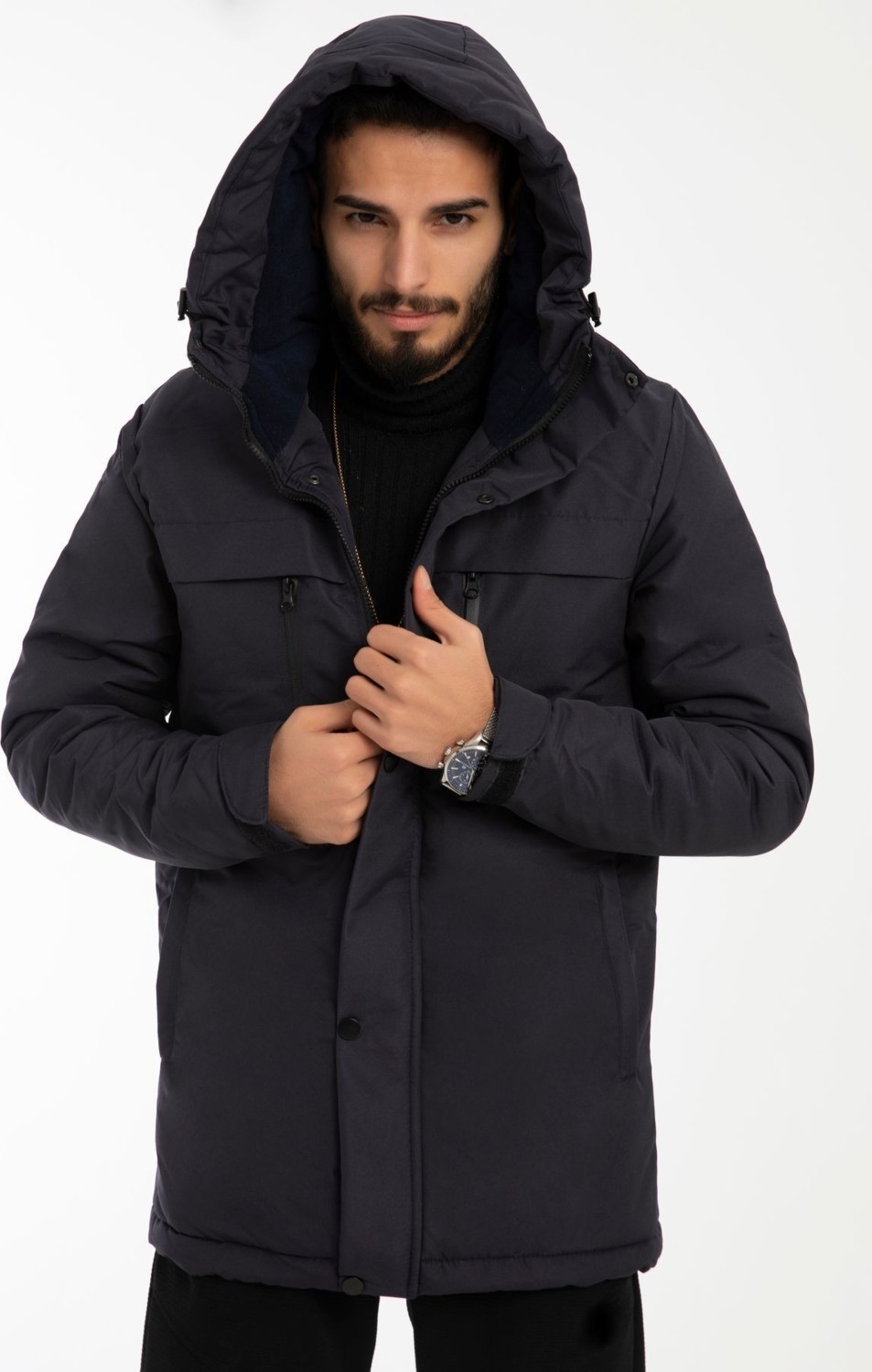 First Stops Erkek Taş Içi Polarlı Su ve Rüzgar Geçirmez Kapüşonlu Kışlık Mont & Kaban & Parka