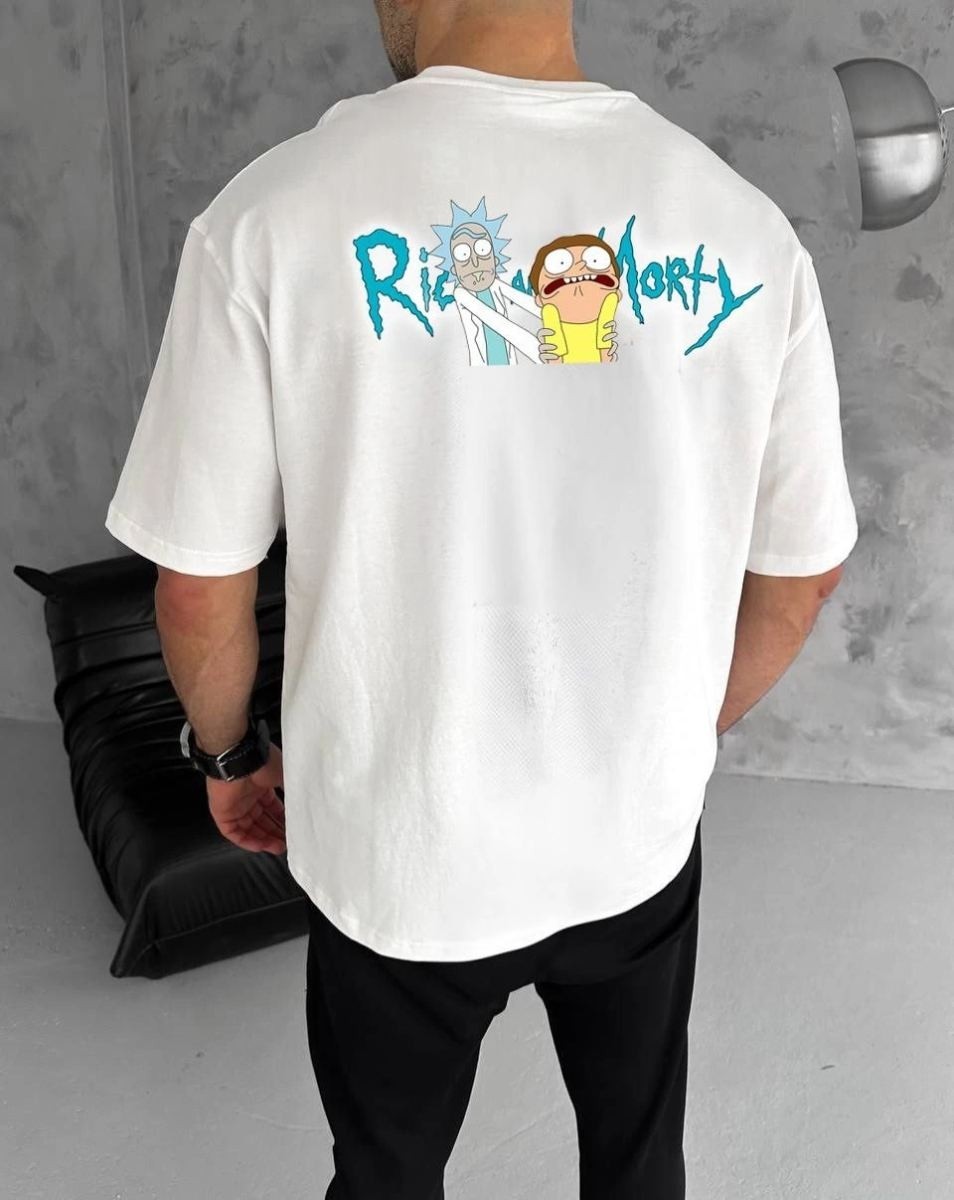 Fantastik Store Erkek Kısa Kol Tişört Bisiklet Yaka Rick And Morty Baskılı T-Shirt - Beyaz görsel 2