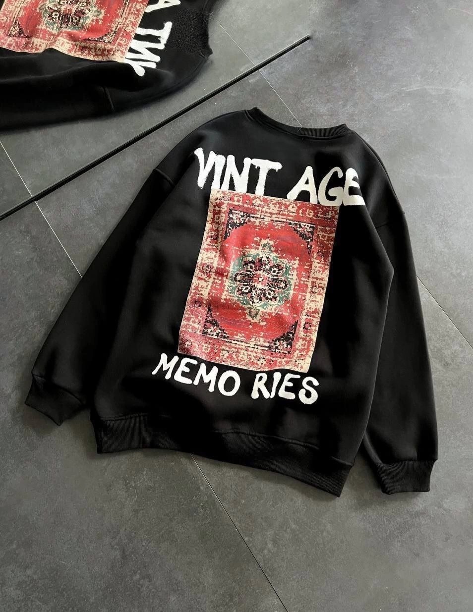 Tarz Yeri Kadın Bisiklet Yaka 3 Iplik Pamuklu Baskılı Oversize Sweatshirt - Siyah