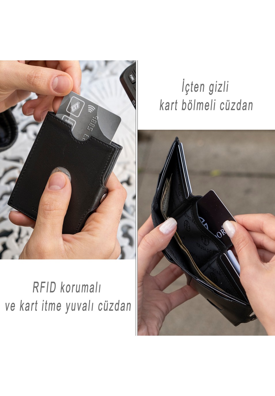 Trusador Valencia Yeşil Kartlık Hakiki Deri Cüzdan Unisex Kadın Erkek Rfid Korumalı görsel 4