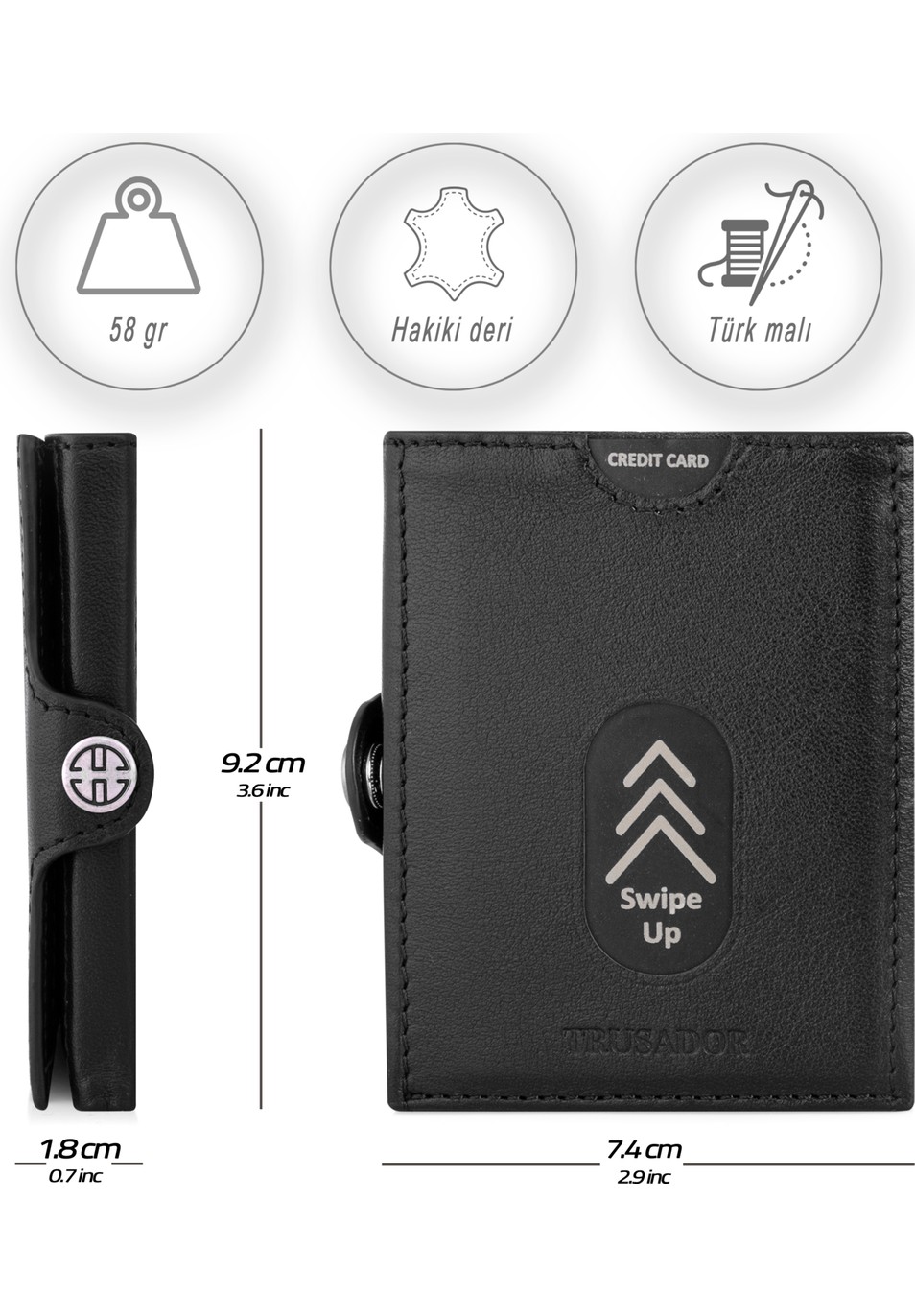 Trusador Valencia Yeşil Kartlık Hakiki Deri Cüzdan Unisex Kadın Erkek Rfid Korumalı görsel 2