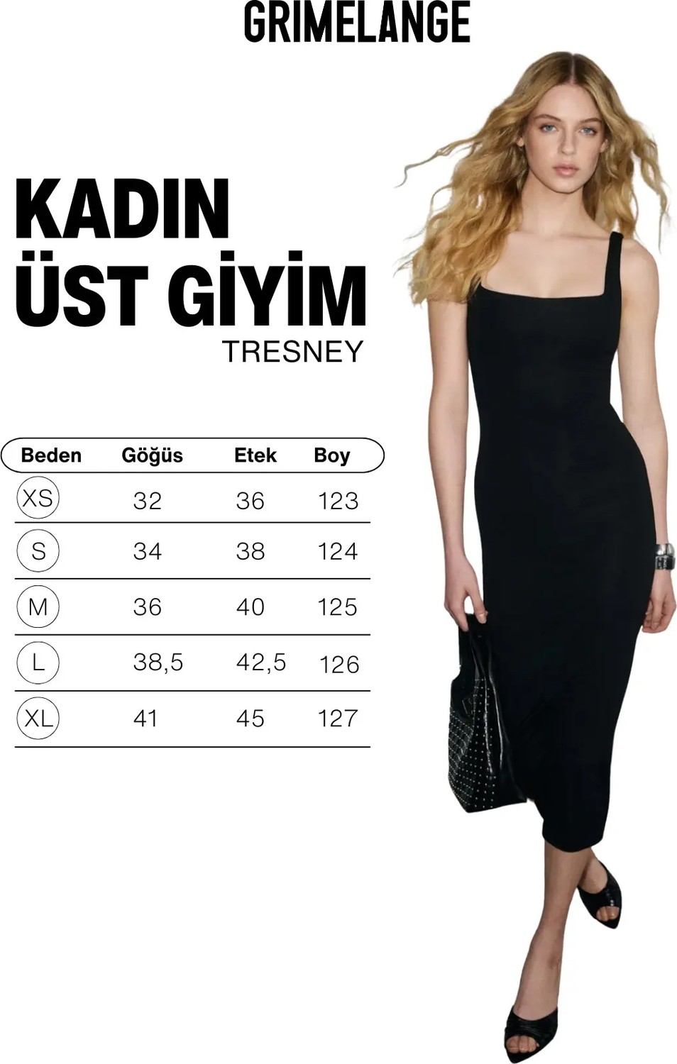 Grimelange Tresney Kadın Yumuşak ve Esnek Kumaşlu U Yakalı Slim Fit Uzun Siyah Elbise görsel 6