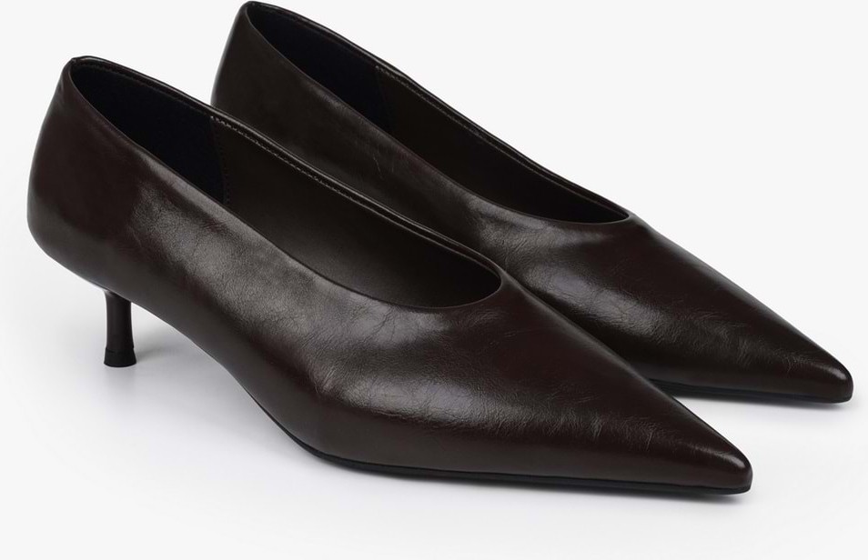 Shoeberry Kadın Corin Acı Kahve Cilt Kısa Topuklu Stiletto