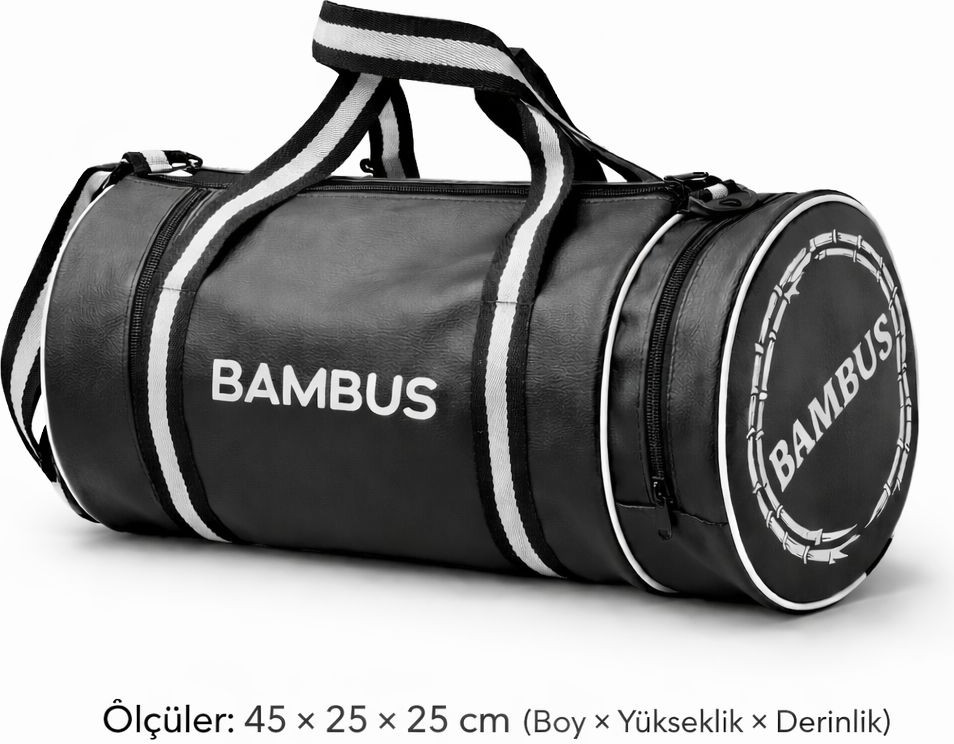 Bambus Home Silindir Spor ve Seyahat Çantası Suni Deri Omuz Çantası Unisex Su Geçirmez görsel 3
