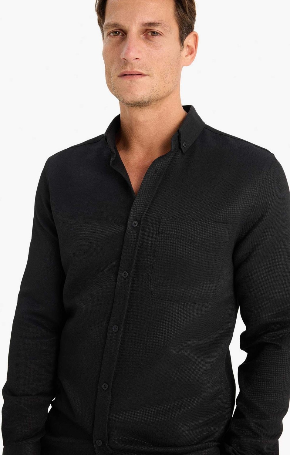 DeFacto Slim Fit Polo Yaka Dokulu Uzun Kollu Gömlek T2066AZ25SP görsel 7