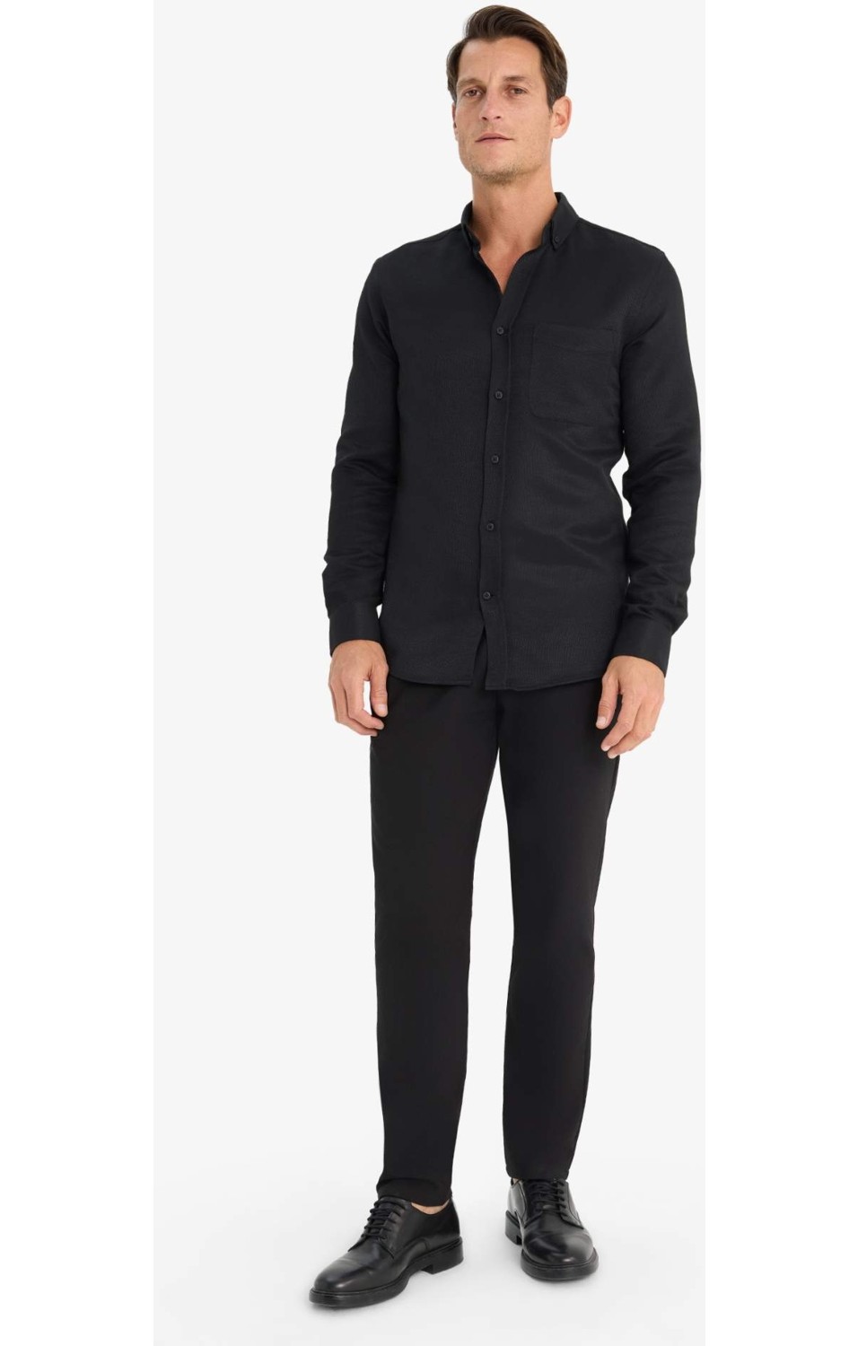 DeFacto Slim Fit Polo Yaka Dokulu Uzun Kollu Gömlek T2066AZ25SP görsel 8