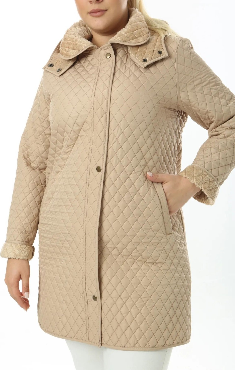 TUTveAL Collection Kadın Fermuarlı Uzun Kapitone Mont Içi Yumuşak Kürklü Kapitone Mont Büyük Beden Kapitone Mont görsel 4