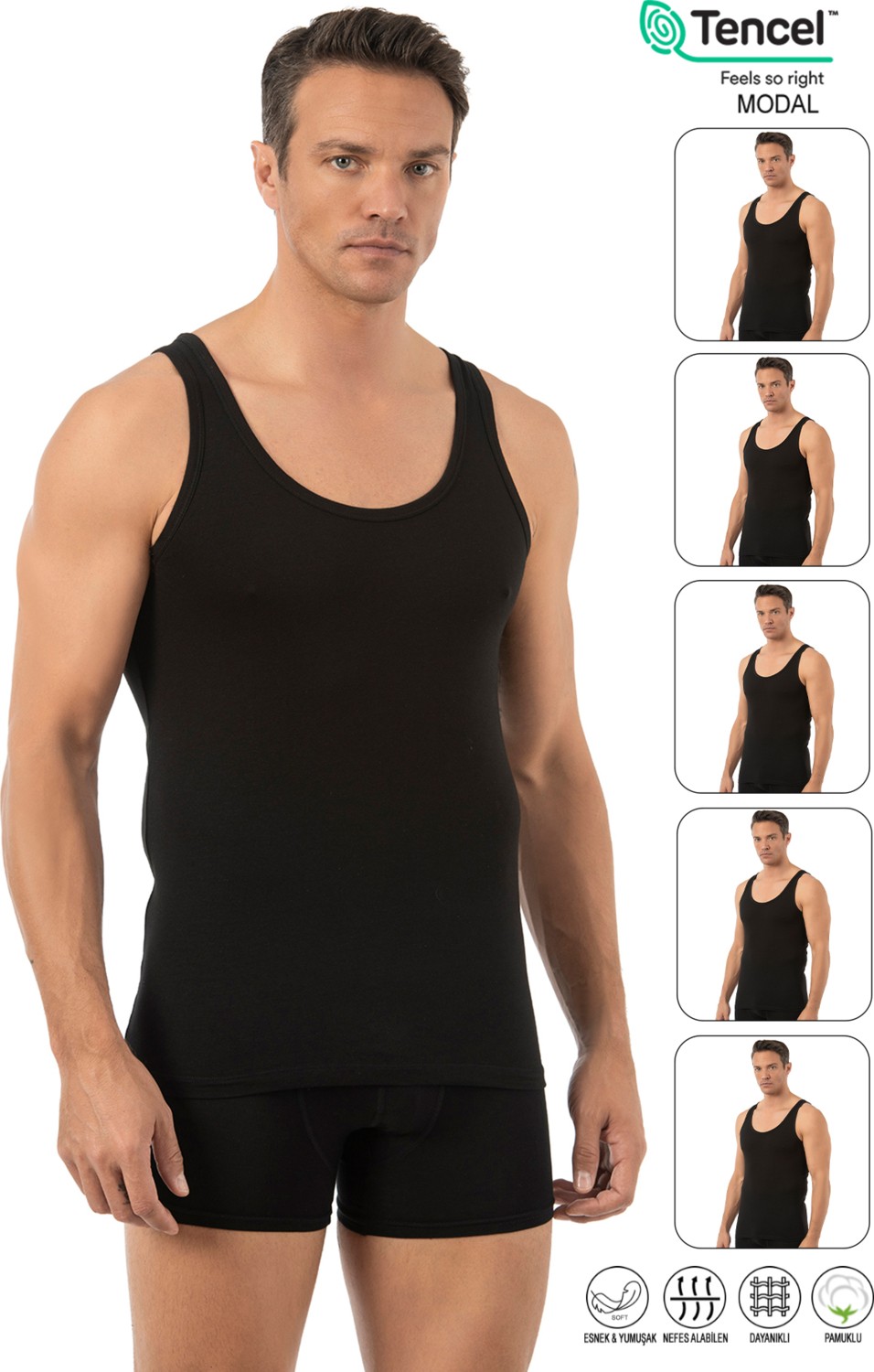 Özkan Underwear Özkan 10852 5'li Paket Erkek Premium Kumaş Pamuklu Modal Esnek Rahat Kalın Askılı Atlet görsel 6