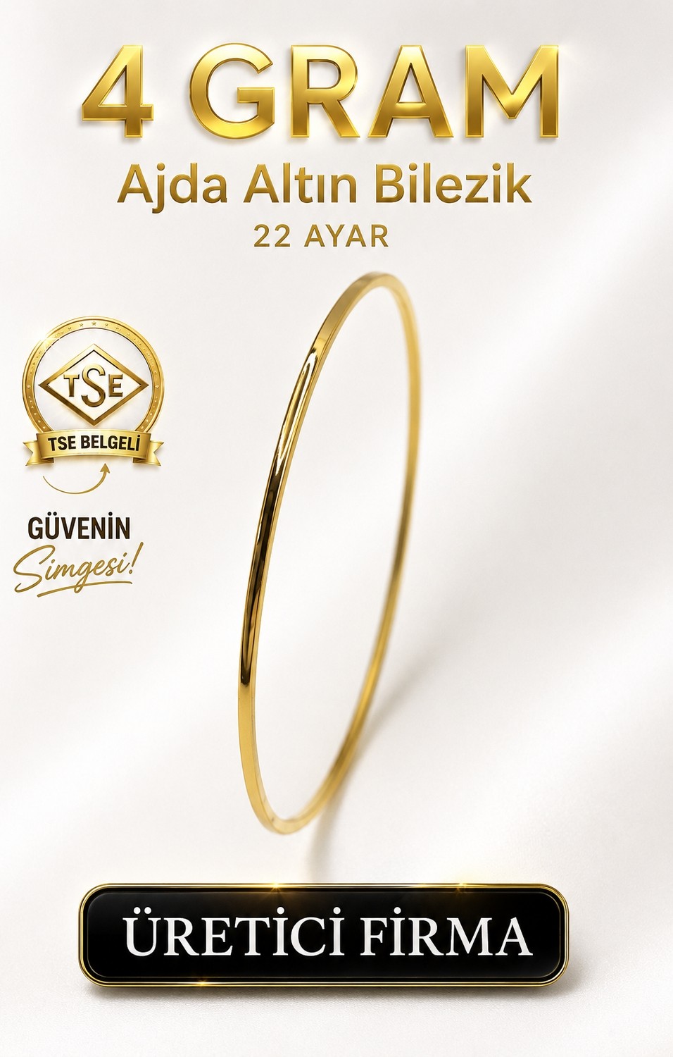 Aks Gold 22 Ayar TSE Belgeli (4 GRAM) Ajda Altın Bilezik Gold Düğün