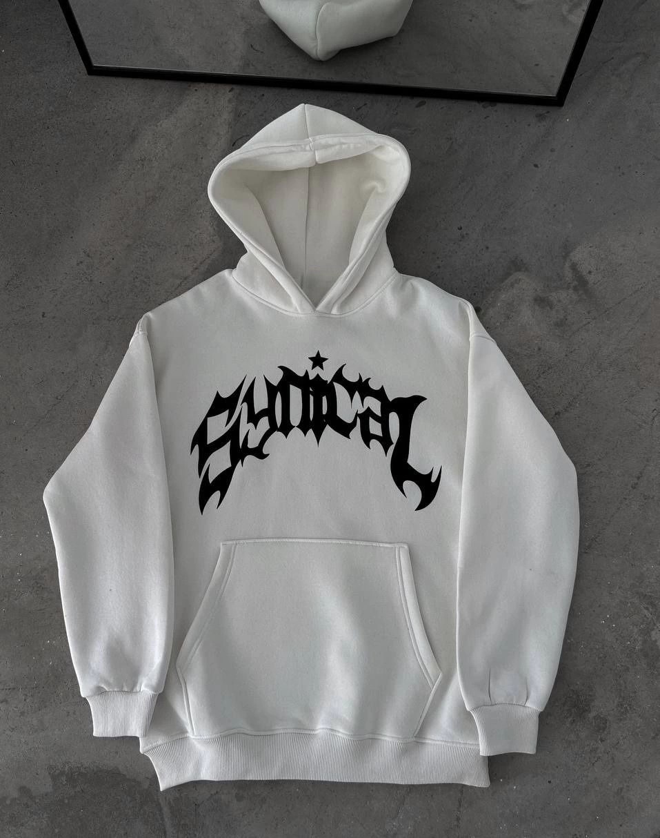 Tarz Yeri Kadın Kapüşonlu Kanguru Cepli Sweatshirt 3 Iplik Pamuklu Baskılı Hoodie - Beyaz görsel 2