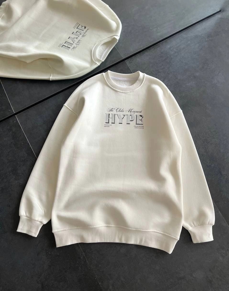 Tarz Yeri Kadın 3 Iplik Pamuklu Bisiklet Yaka Baskılı Sweatshirt - Beyaz görsel 3