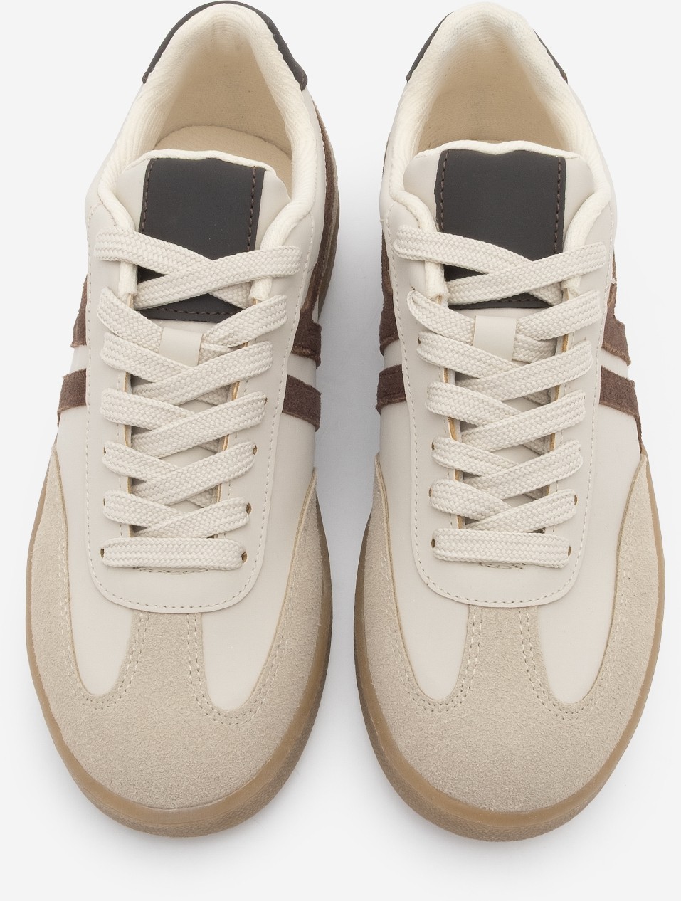 Marjin Kadın Sneaker Bağcıklı Düz Taban Retro Spor Ayakkabı Bej Termo Tabanlı görsel 7