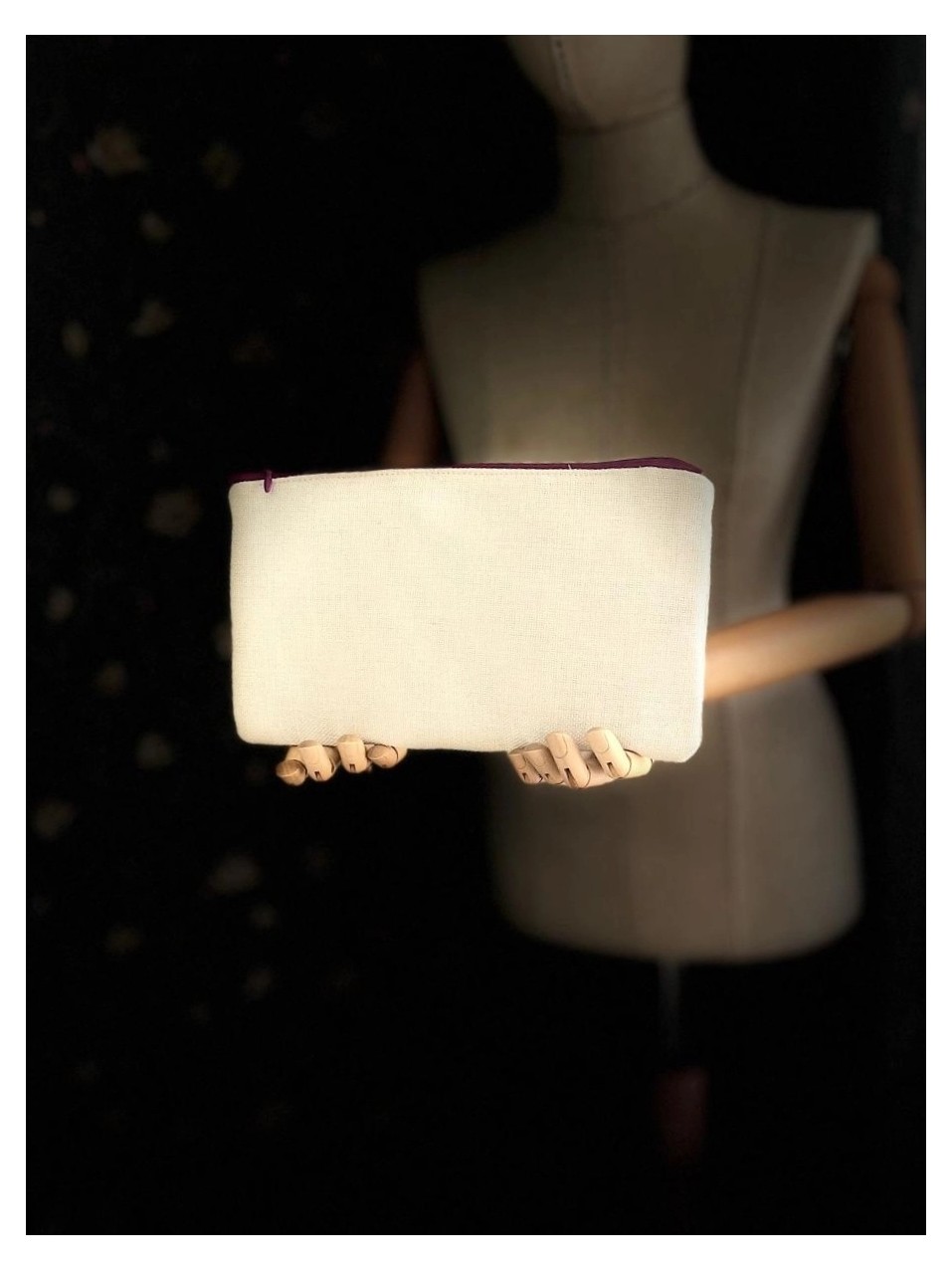 Ggart Handmade Bellıs Nakışlı Keten Portföy Clutch Çanta V1 görsel 4