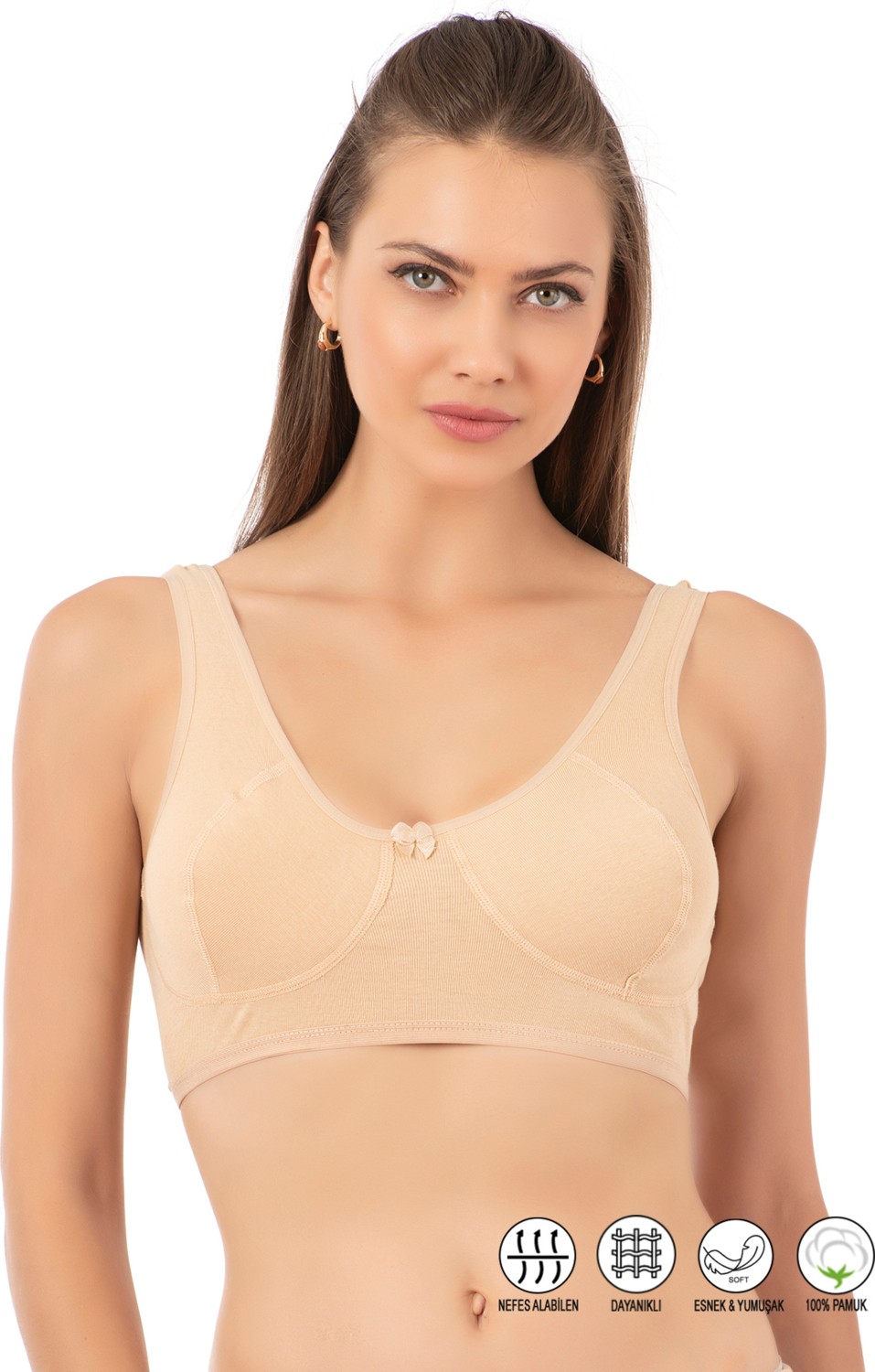 Özkan Underwear 0564 Kadın Pamuklu Ribana Boş Kap Desteksiz Telsiz Balensiz Kalın Askılı Yarım Atlet Sütyen görsel 6