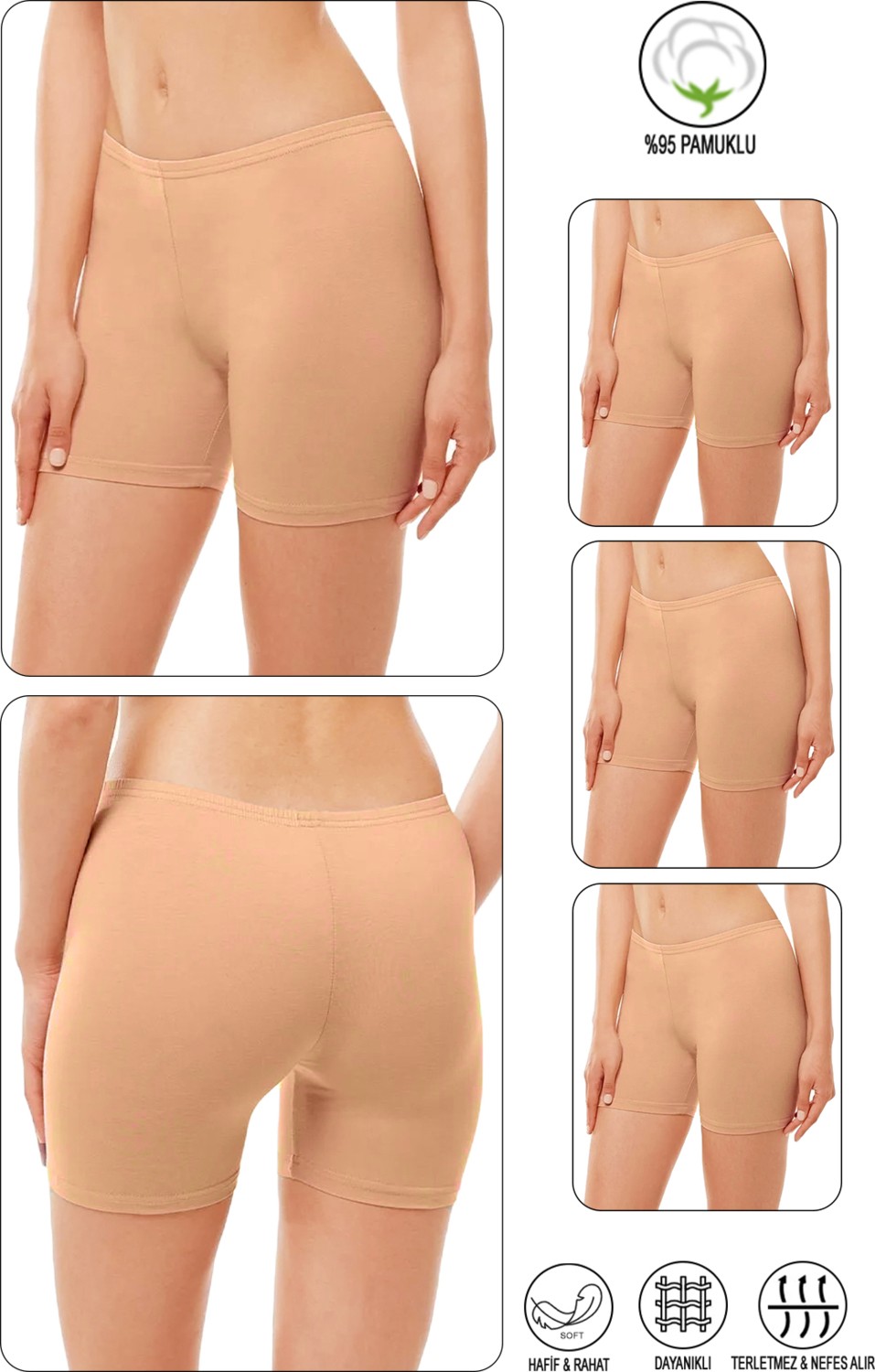Özkan Underwear Özkan 26591 3'Lü Paket Kadın Pamuklu Likralı Esnek Ara Boy Diz Üstü Kısa Tayt Şort Boxer