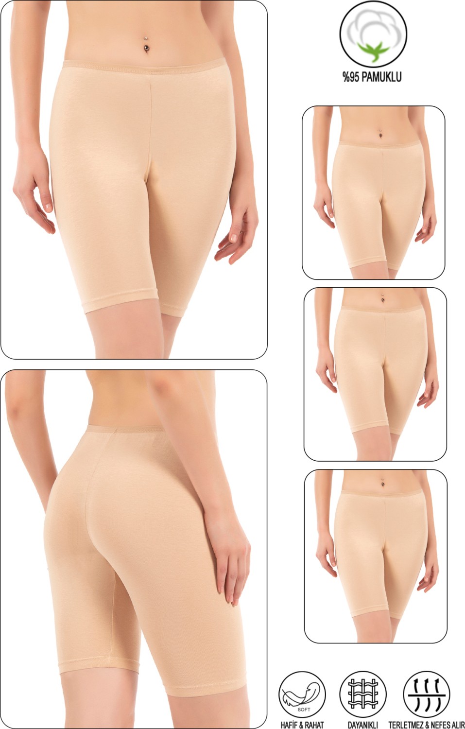 Özkan Underwear Özkan 0413 3'lü Paket Kadın %95 Pamuklu Likralı Süprem Kumaş Esnek Rahat Yumuşak Diz Üstü Toparlayıcı Yüksek Bel Kısa Tayt