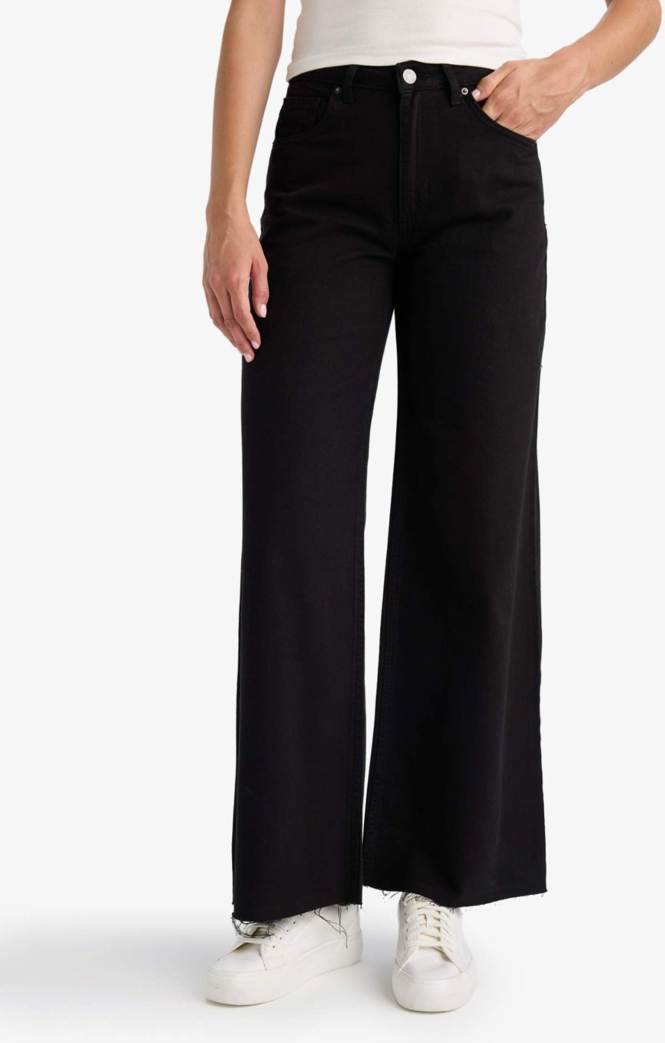 DeFacto %100 Pamuk Wide Leg Normal Bel Gabardin Pantolon E4381AX25AU görsel 4