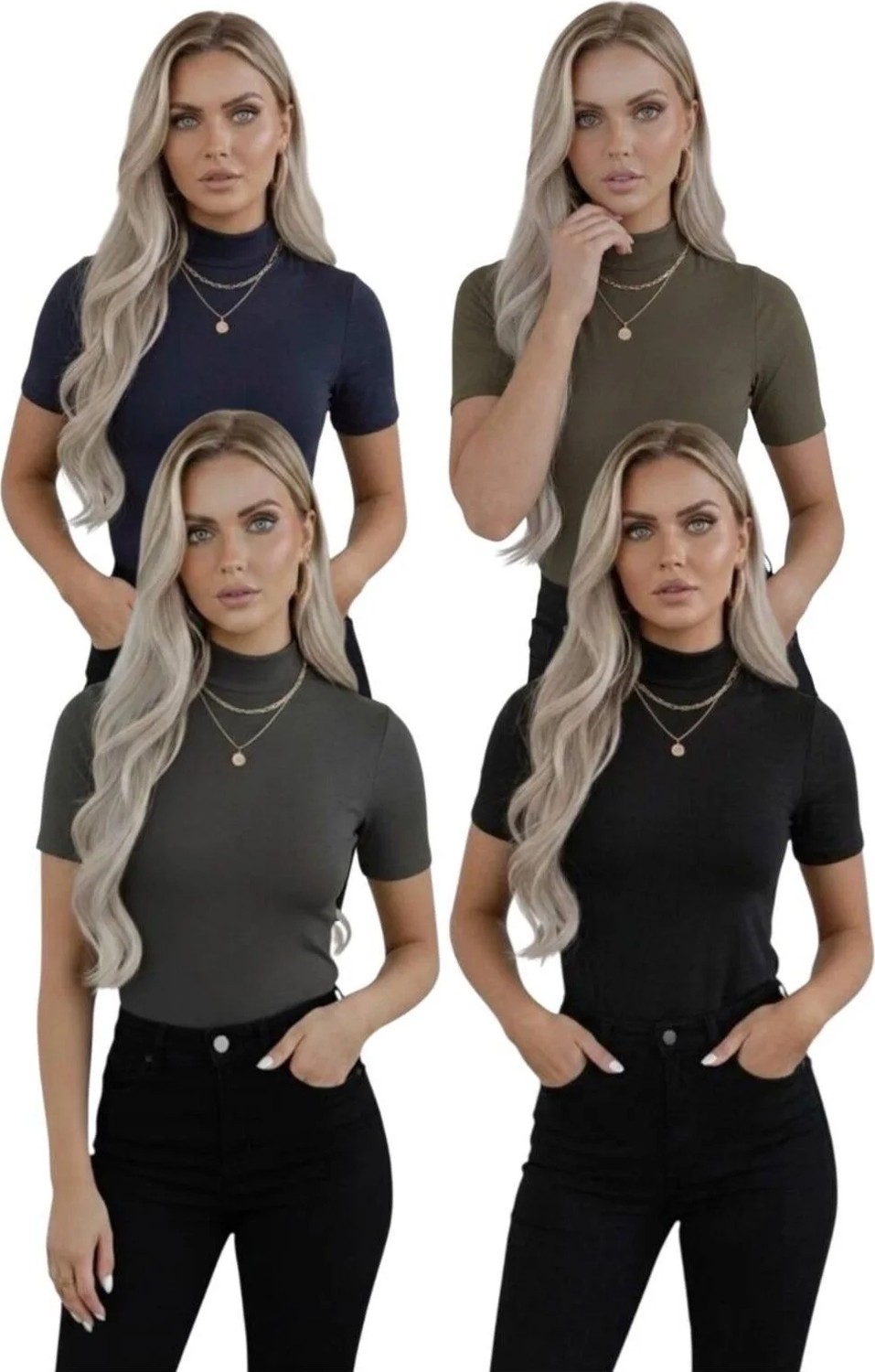 Hashtag Kadın Balıkçı Yaka Yarım Kol Body 4'lü Set Viskon Kumaş