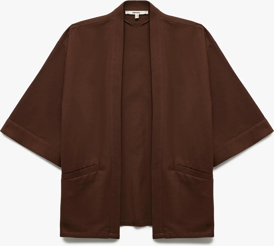 Koton Pamuklu Cepli 3/4 Geniş Kol Oversize Kimono görsel 4
