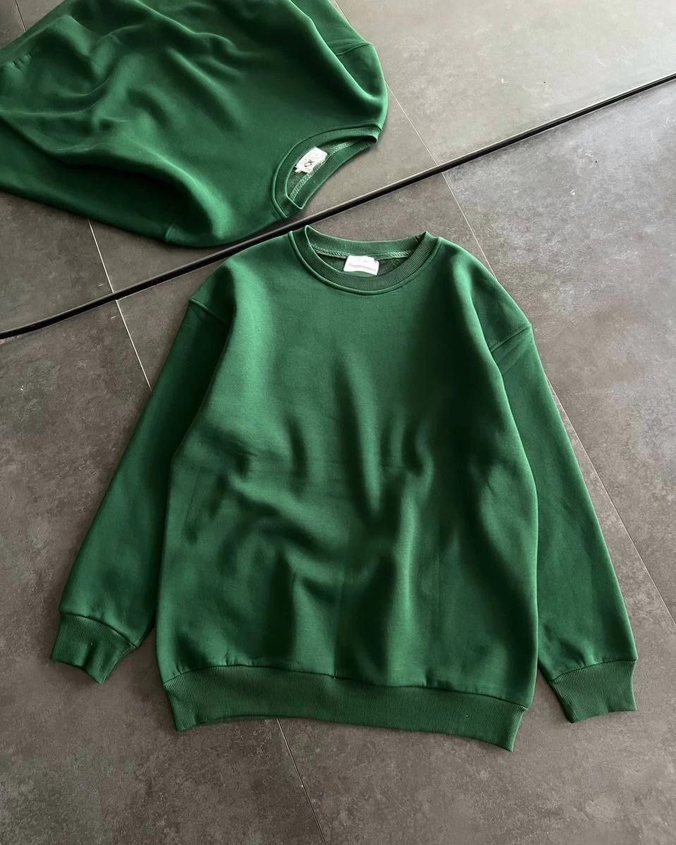 Tarz Yeri Kadın Kışlık Bisiklet Yaka Üç Iplik Basic Sweatshirt - Haki