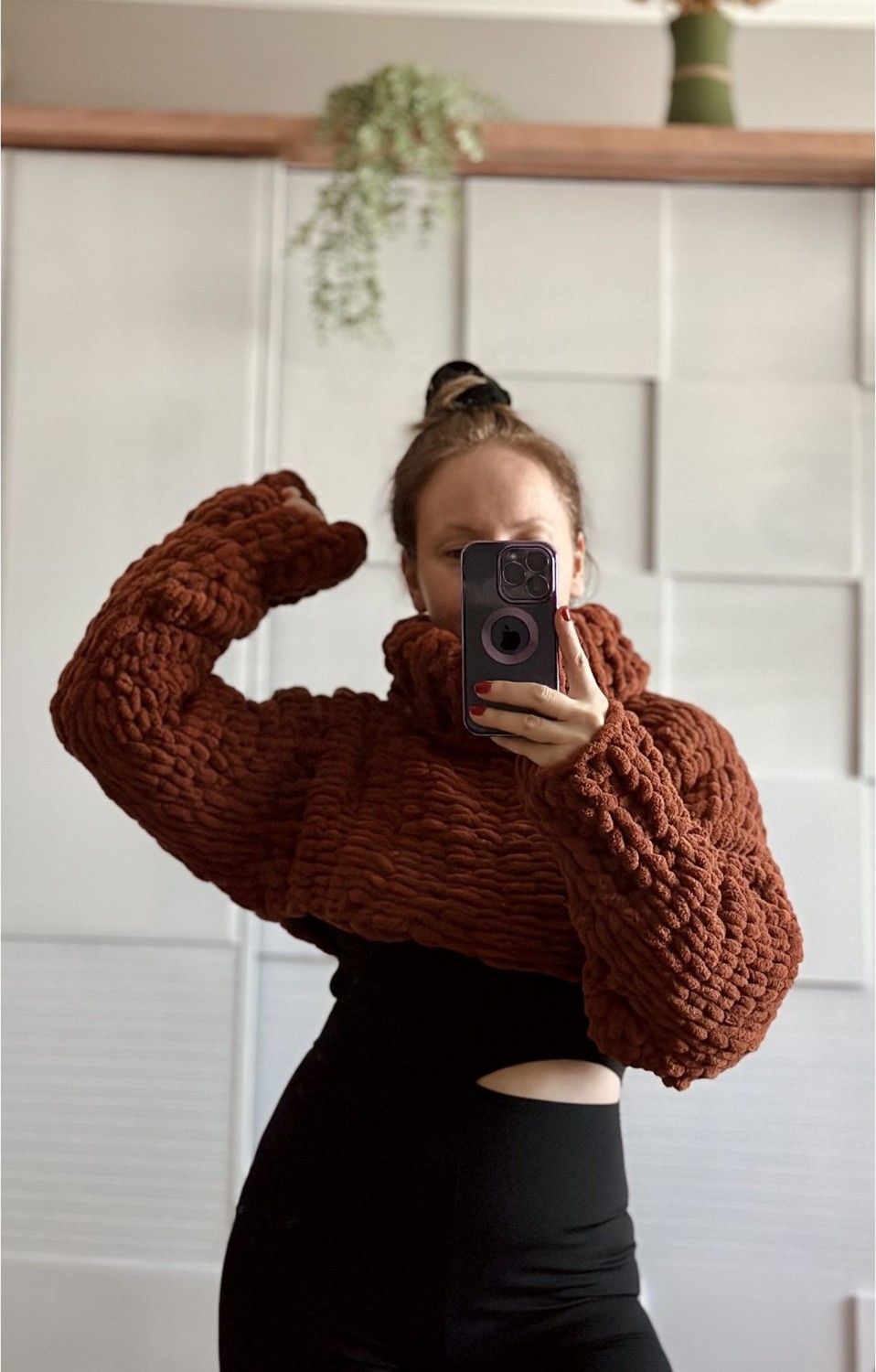 Zuviel Deco Örgü Puffy Chunky Crop Boğazlı Kazak, Bolero Tarçın / Standart görsel 2