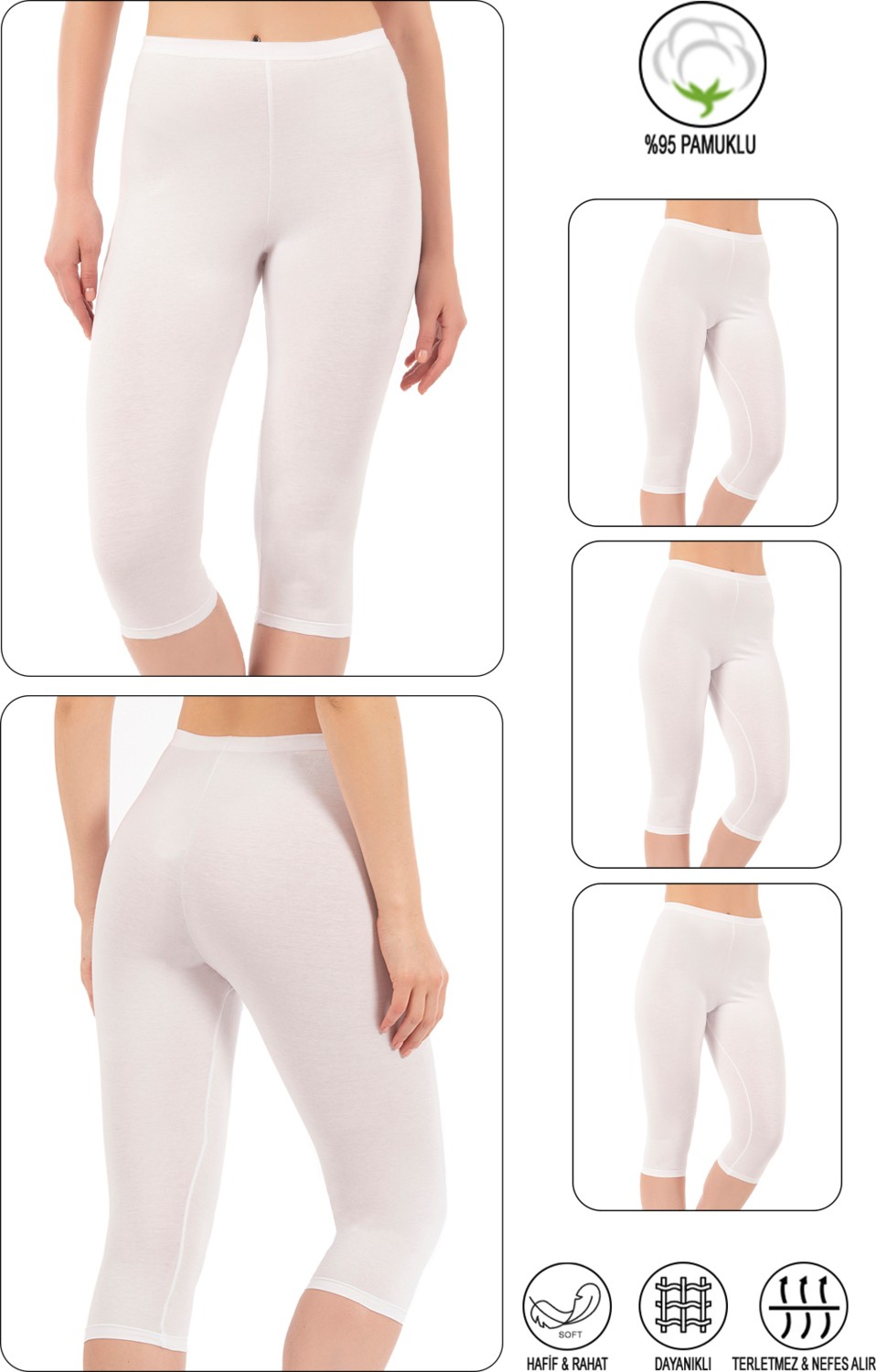 Özkan Underwear Özkan 0458 3'lü Paket Kadın %95 Pamuklu Likralı Süprem Kumaş Esnek Rahat Yumuşak Diz Altı Kapri Tayt