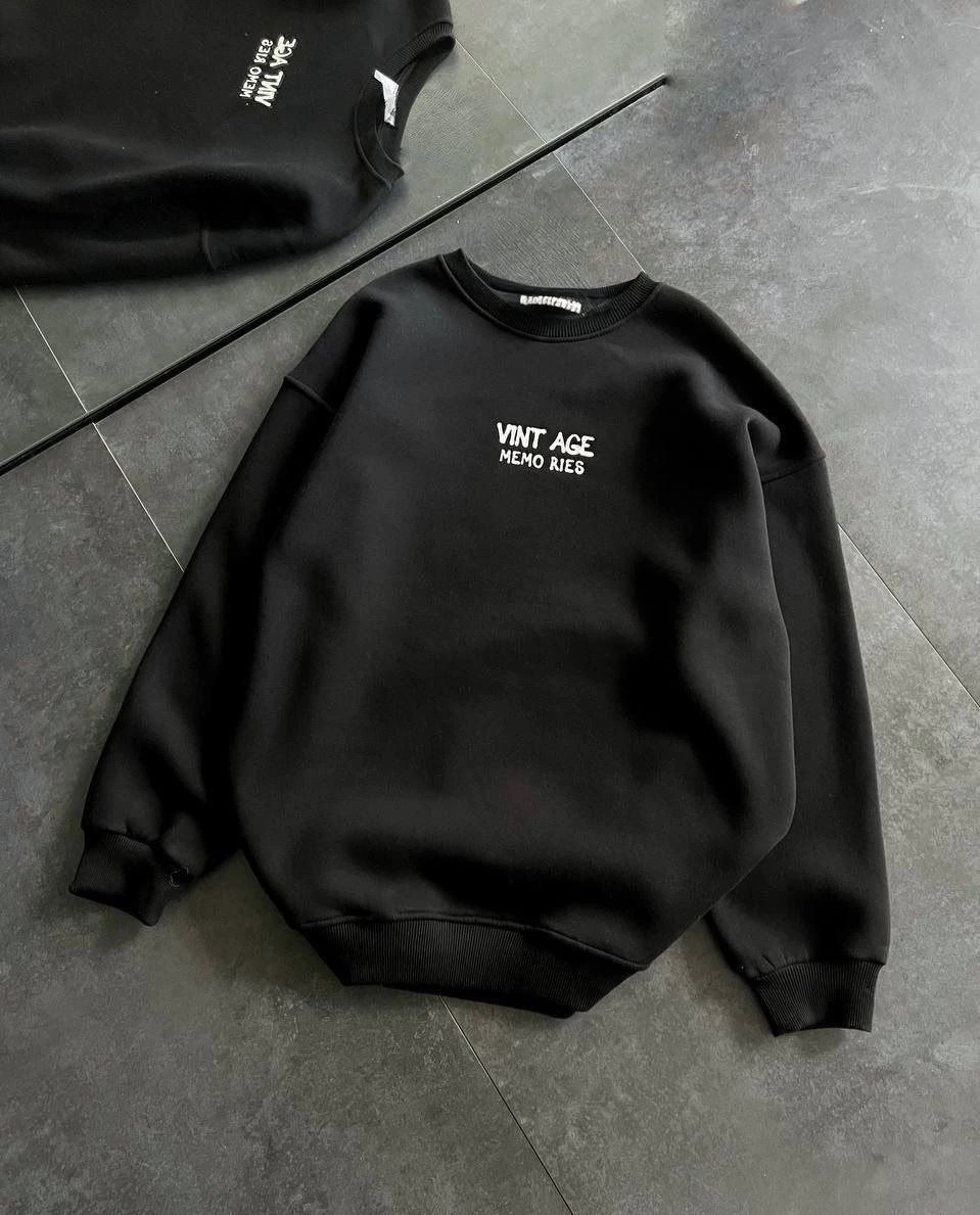 Tarz Yeri Kadın Bisiklet Yaka 3 Iplik Pamuklu Baskılı Oversize Sweatshirt - Siyah görsel 2
