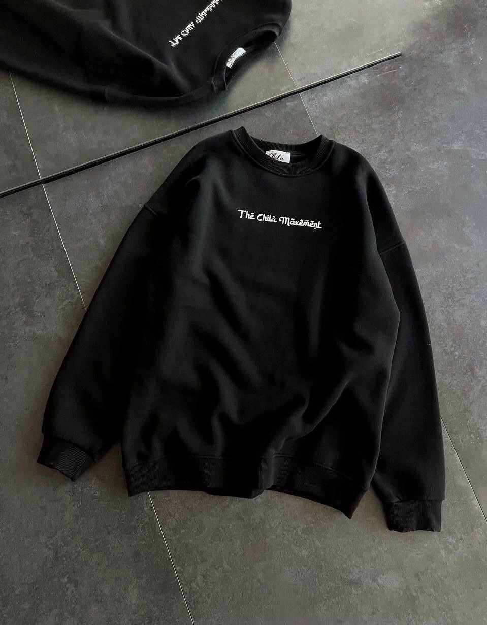 Tarz Yeri Kadın 3 Iplik Pamuklu Bisiklet Yaka Baskılı Sweatshirt - Siyah görsel 2