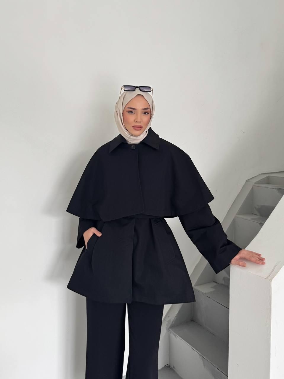 Esila Butik Pelerinli / Pelerinsiz Kullanım Su Itici Kumaş Astarlı Trençkot görsel 4