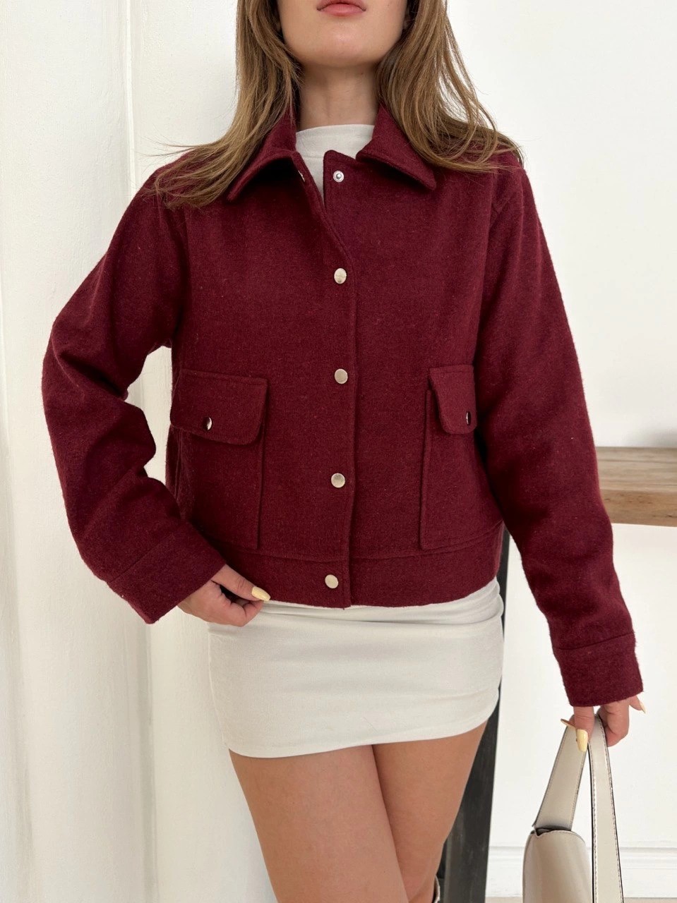 Ronanna Zr Model Kaşe Ceket Bordo ST255807 görsel 2