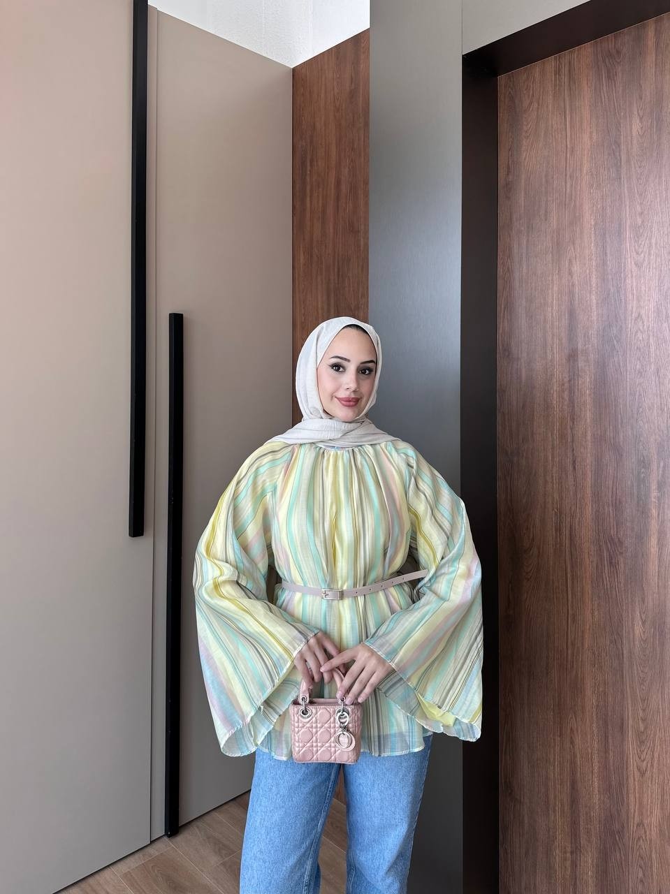 Trendparis Dijital Baskılı Tül Modal Yarasa Kol Bluz Pembe görsel 4