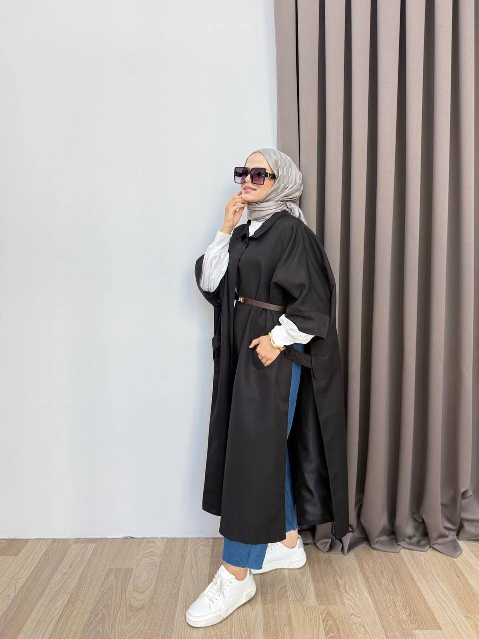 Esra Butik 🌸 Nil Kumaş 4 Renk Şık Panço | Siyah, Kahverengi, Taş, Lacivert -- Standart Beden görsel 6