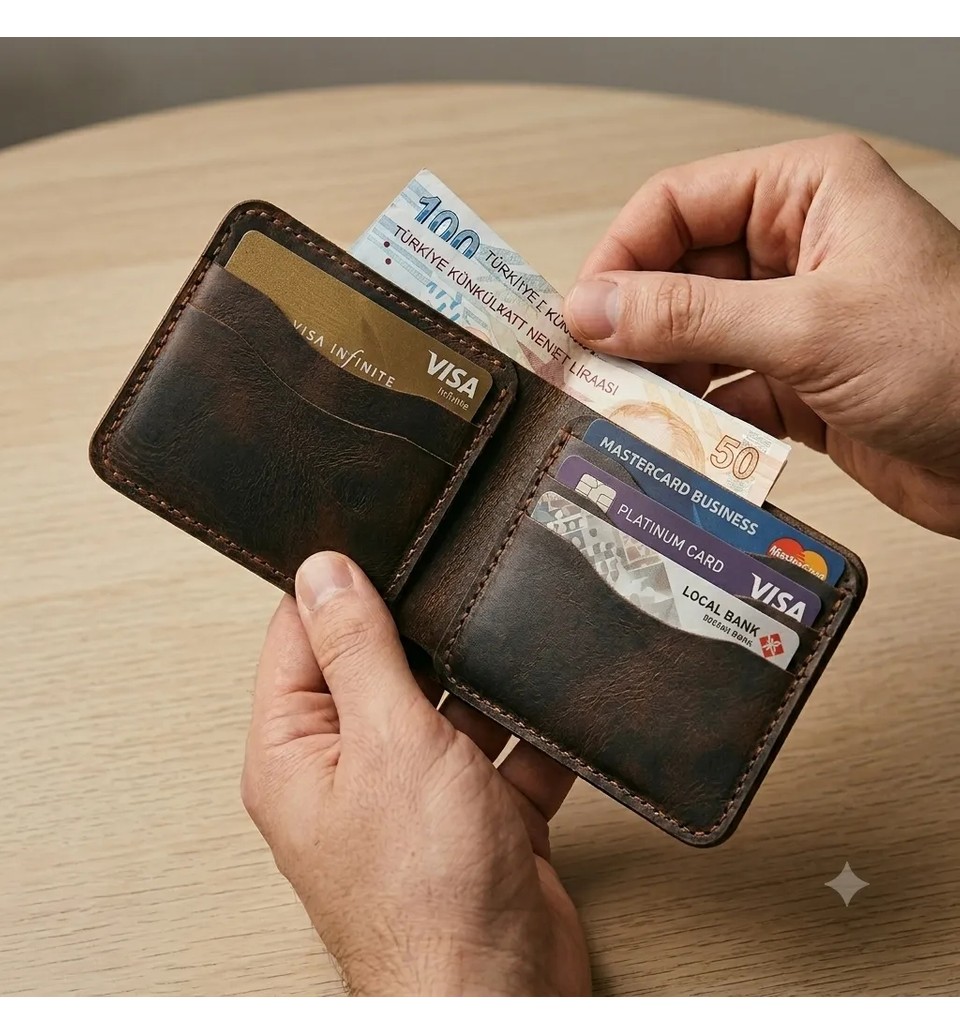 Parla Leather Bifold Klasik Hakiki Gerçek Deri Erkek Cüzdan Taba Rengi görsel 3