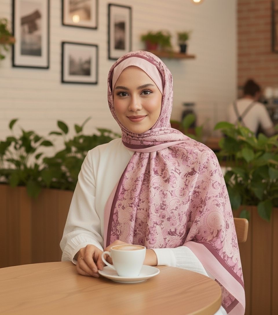 Revam Collection Retro Desenli Pamuk Şal Serisi Karma Pembe