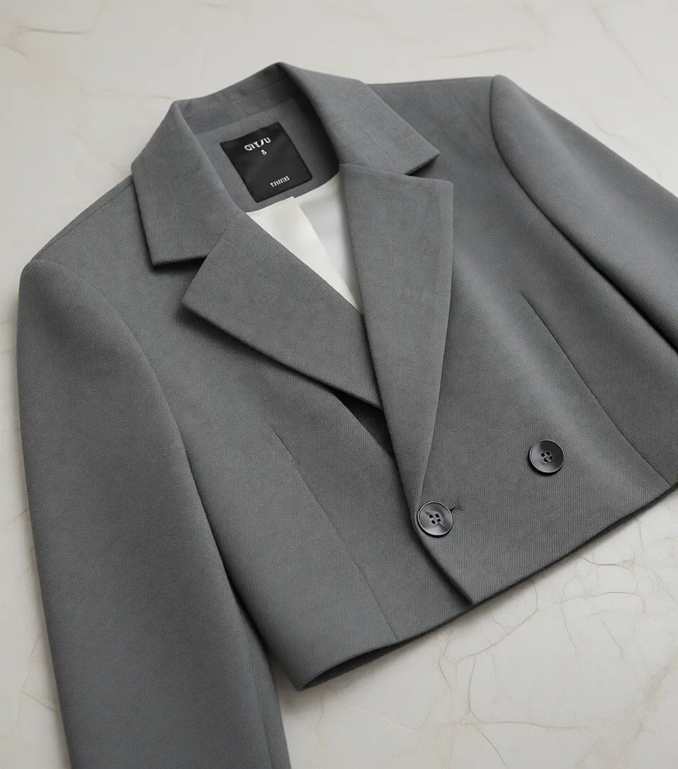Quzu 24K51287 Tek Düğmeli Kadın Crop Ceket görsel 6