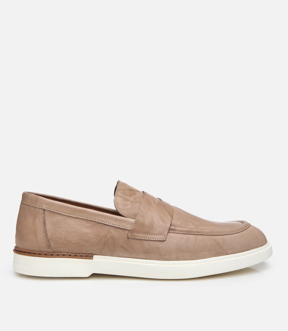 Hotiç Erkek Deri Bej Ultra Hafif Tabanlı Klasik Loafer