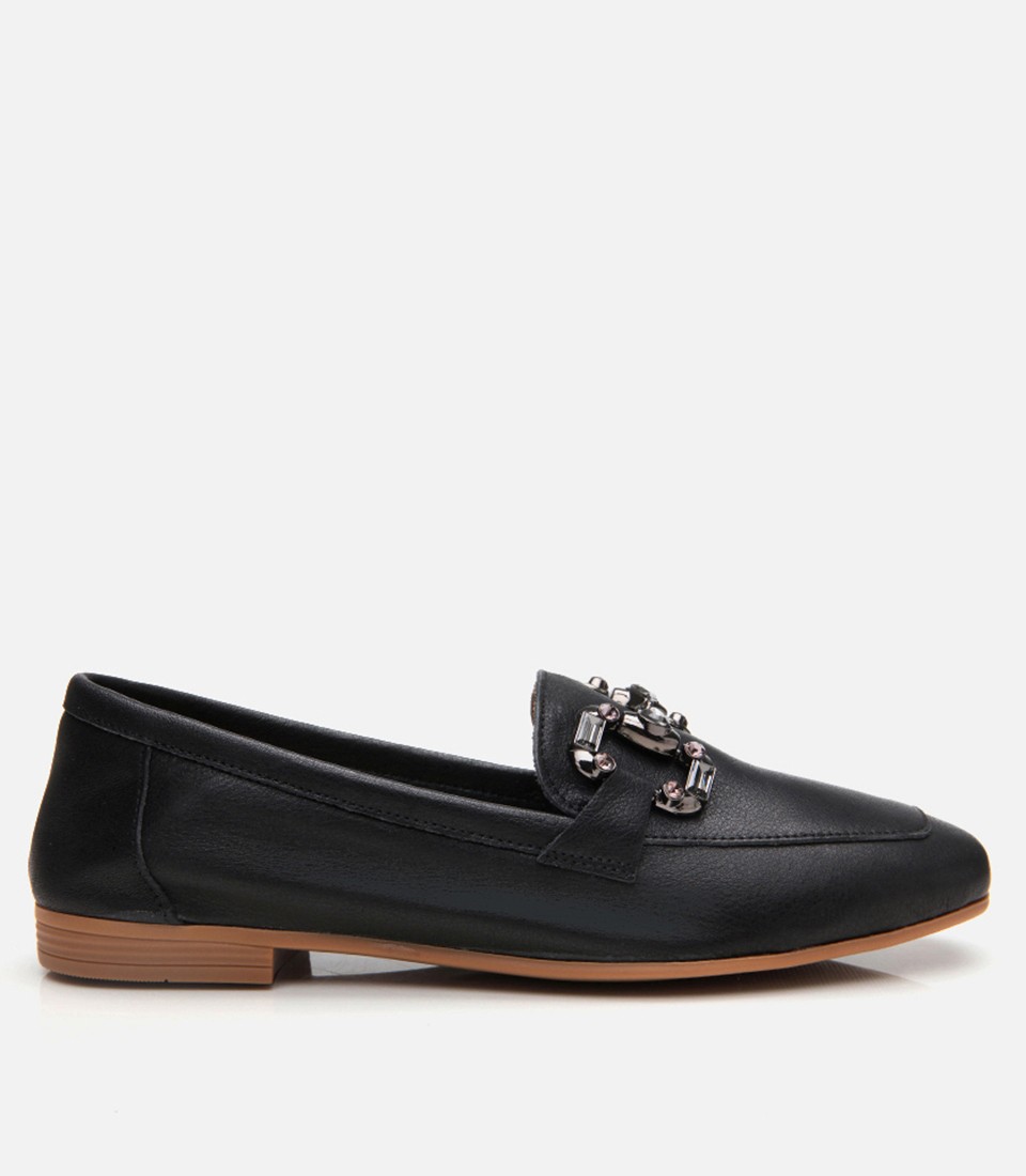 Hotiç Kadın Deri Siyah Tokalı Klasik Loafer