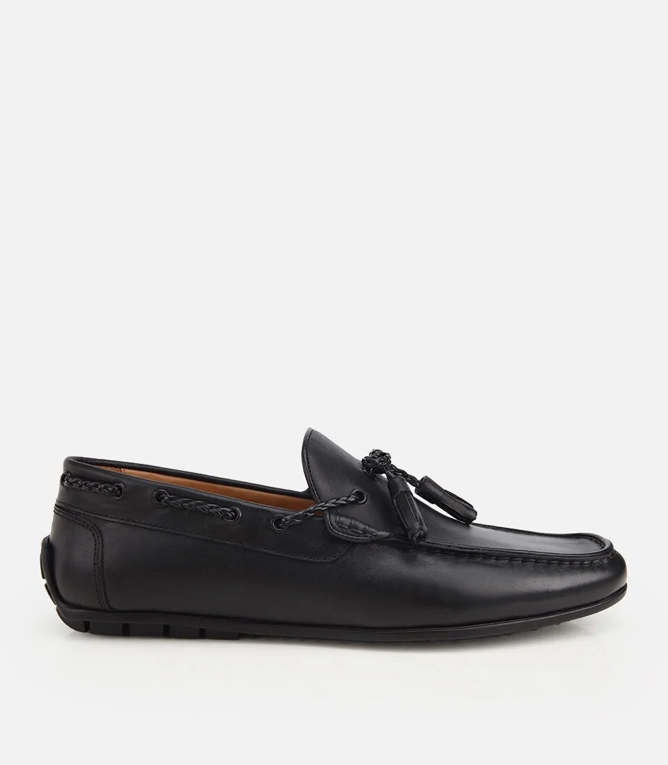 Hotiç Erkek Deri Siyah Püskül Dikiş Detaylı Klasik Loafer