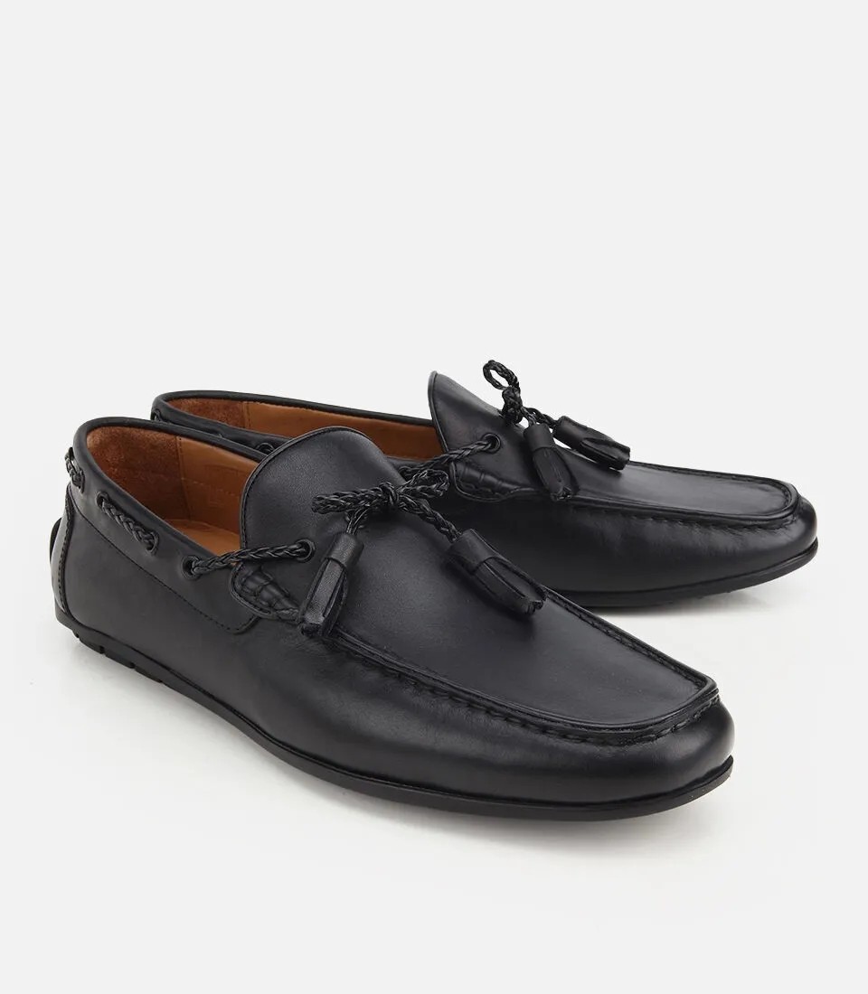 Hotiç Erkek Deri Siyah Püskül Dikiş Detaylı Klasik Loafer görsel 2