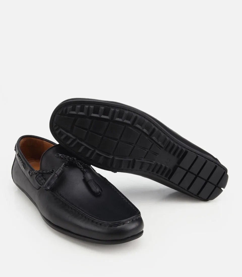 Hotiç Erkek Deri Siyah Püskül Dikiş Detaylı Klasik Loafer görsel 6