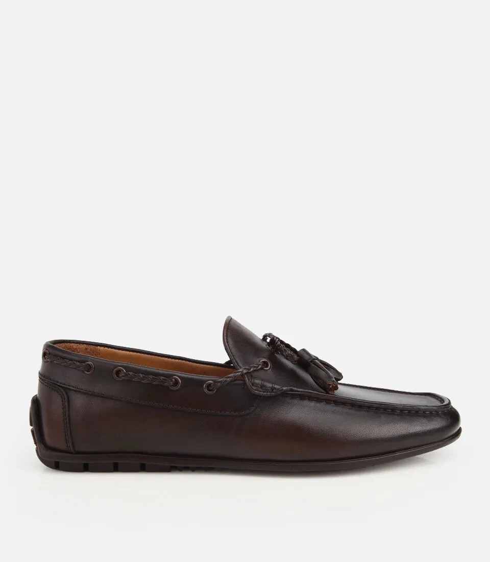 Hotiç Erkek Deri Siyah Püskül Dikiş Detaylı Klasik Loafer
